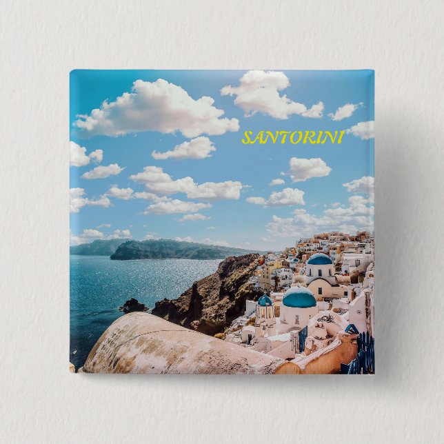 Santorini, Greece Beach House 2 Inch Square Button (Front)