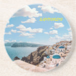 Santorini, Greece Beach House Coaster<br><div class="desc">Santorini,  Greece Beach House,  White Concrete House Near Body of Water Under White and Blue Cloudy Sky</div>