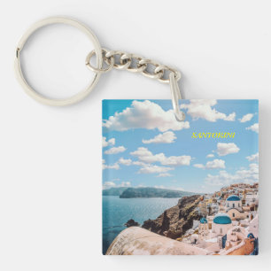Santorini, Greece Beach House Keychain