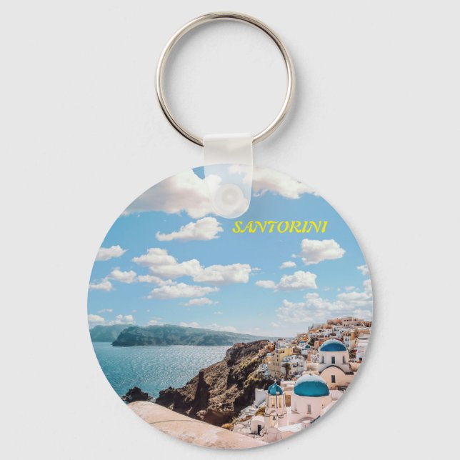 Santorini, Greece Beach House Keychain (Front)