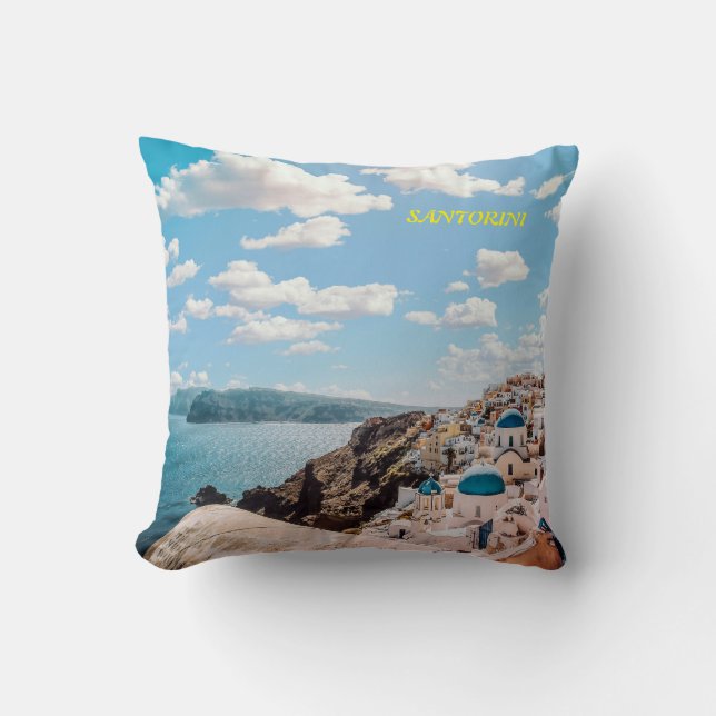 Santorini, Greece Beach House Throw Pillow (Front)