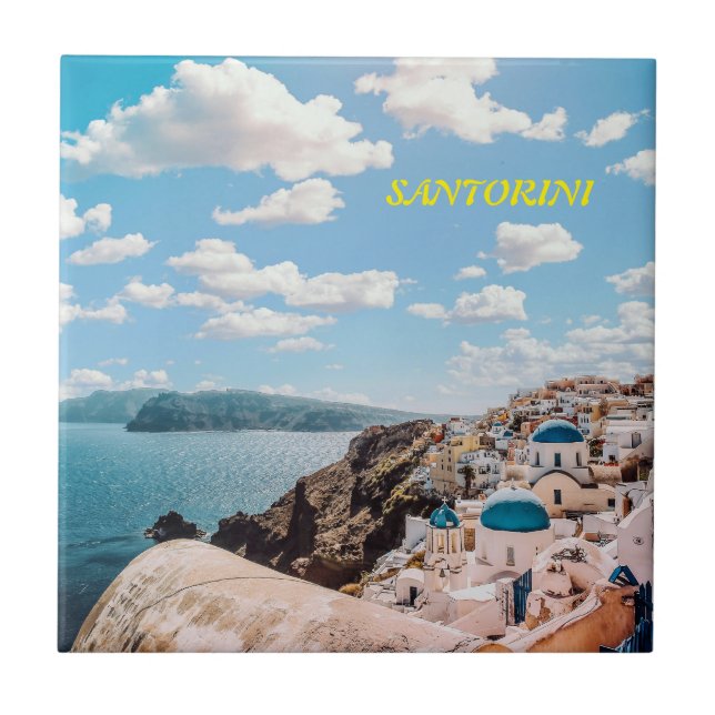 Santorini, Greece Beach House Tile (Front)