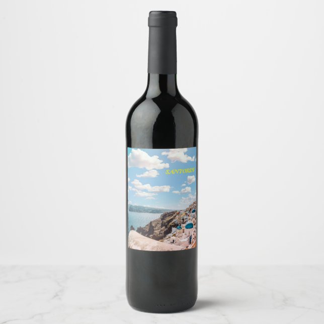 Santorini, Greece Beach House Wine Label (Front)