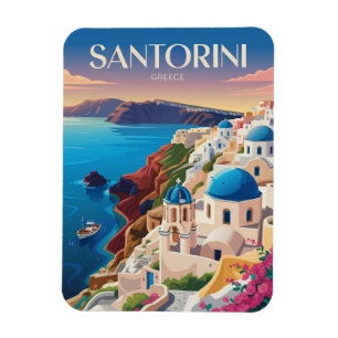 Santorini Greece Blue Dome Travel Art Vintage Magnet
