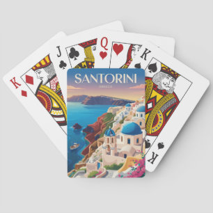 Santorini Greece Blue Dome Travel Art Vintage Playing Cards
