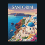 Santorini Greece Blue Dome Travel Art Vintage Postcard<br><div class="desc">Santorini retro vector travel design. Santorini,  the jewel of the Cyclades,  is world-renowned for its dramatic caldera views,  whitewashed cliffside villages,  and unforgettable sunsets.</div>