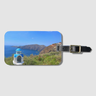 Santorini Greece Blue Domed Church Luggage Tag