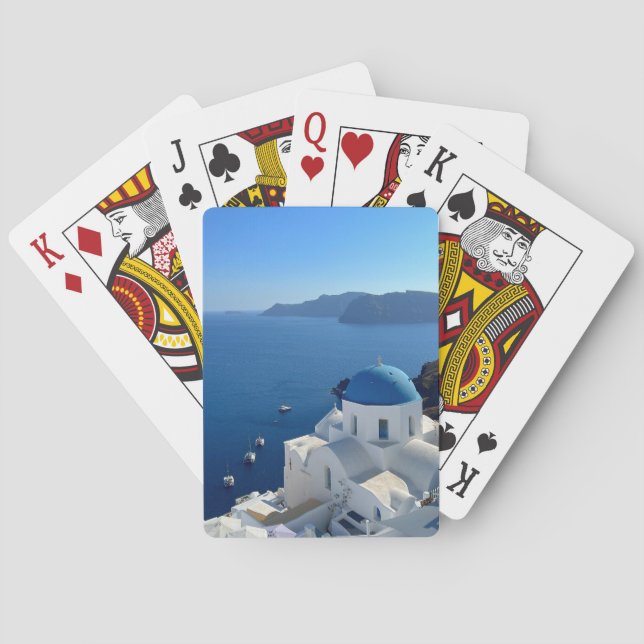 Santorini Greece Blue Domed Church Photograph Playing Cards (Back)