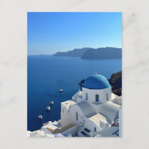 Santorini Greece Blue Domed Church Photograph Postcard