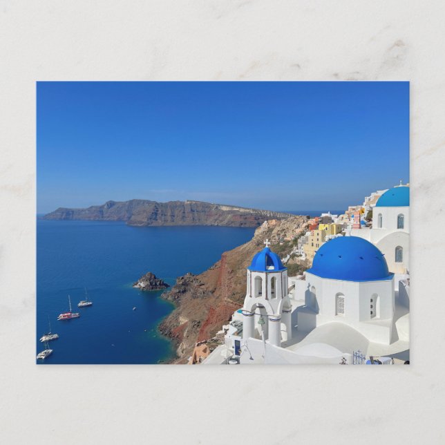 Santorini Greece Blue Domed Church Photograph Postcard (Front)