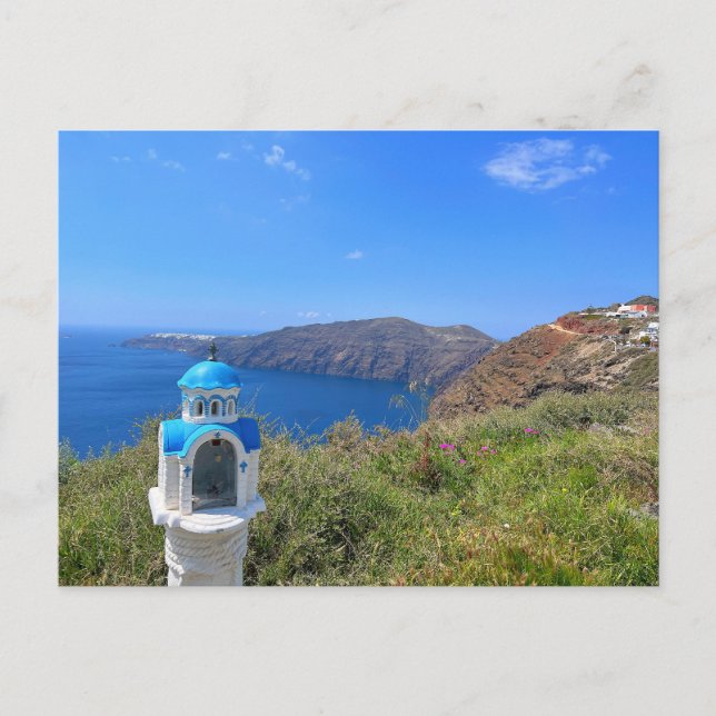 Santorini Greece Blue Domed Church  Postcard (Front)