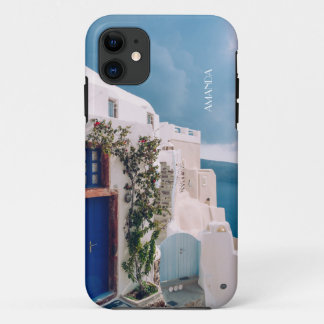 Santorini Greece — blue door at santorini greece iPhone 11 Case