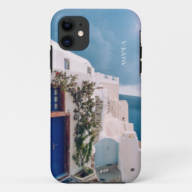 Santorini Greece — blue door at santorini greece Case-Mate iPhone Case (Back)