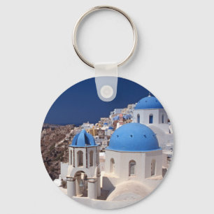 Santorini Greece Button Keychain