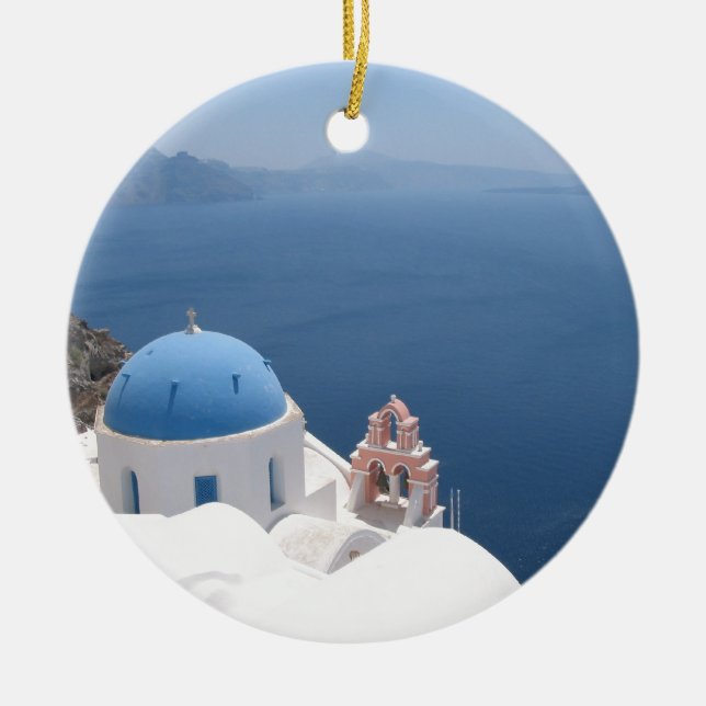 Santorini Greece Ceramic Ornament (Front)