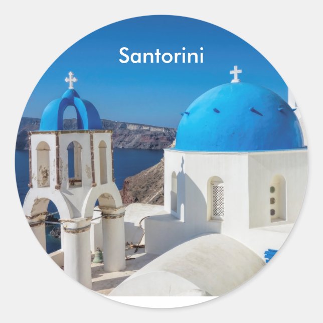 Santorini Greece Coffee Mug Classic Round Sticker (Front)