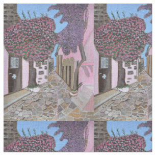Santorini, Greece cotton fabric