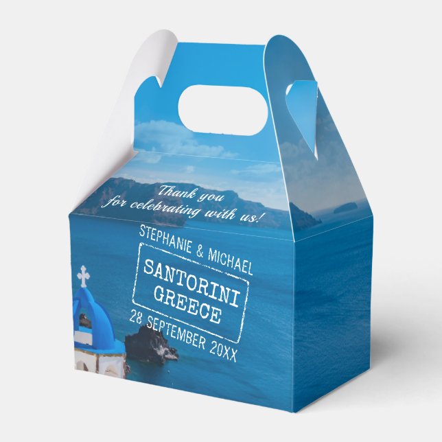 Santorini Greece Destination Wedding Personalized Favor Box (Front Side)