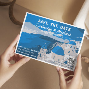 Santorini Greece Destination Wedding QR Code Save The Date