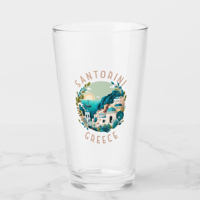 Santorini Greece Distressed Circle Glass (Front)