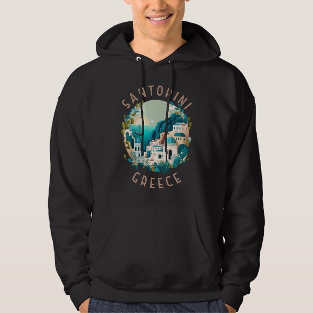 Santorini Greece Distressed Circle Hoodie (Front)