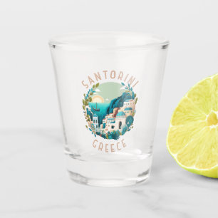 Santorini Greece Distressed Circle Shot Glass