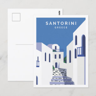 Santorini Greece Famous Travel Place Illustration Postcard