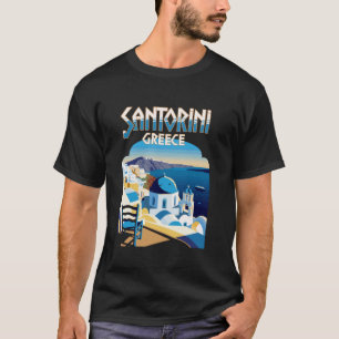 Santorini Greece Floral Art Design T-Shirt