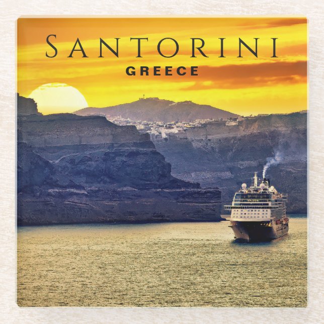 Santorini, Greece Glass Coaster (Front)