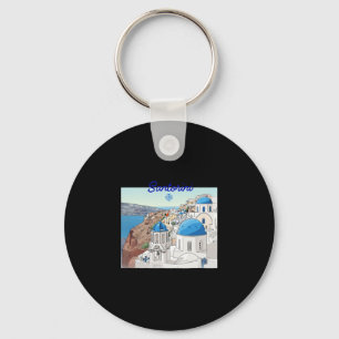 Santorini Greece Greek Flag Vacation Art Blue Dome Keychain