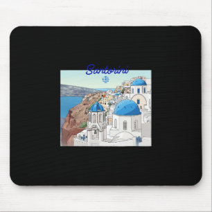 Santorini Greece Greek Flag Vacation Art Blue Dome Mouse Pad