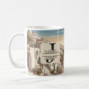 Santorini greece greek island monogram travel blue coffee mug