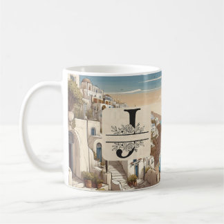 Santorini greece greek island monogram travel blue coffee mug