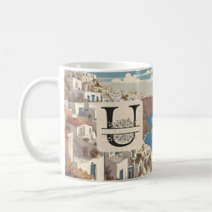 Santorini greece greek island monogram travel blue coffee mug