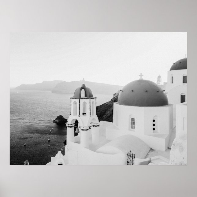 Santorini Greece Iconic Domed Churches Sea View Poster (Front)