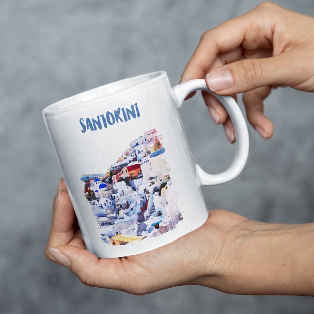 Santorini Greece Illustration Watercolor Coffee Mug (santorini greece illustration coffee mug )