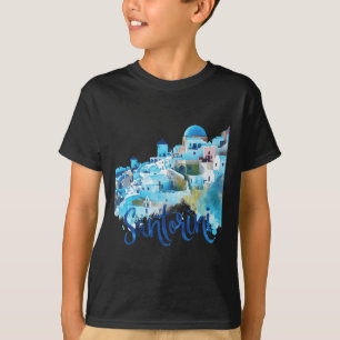 Santorini Greece Island Watercolor Souvenir Scenic T-Shirt