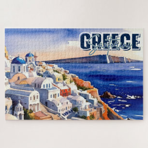 Santorini Greece Keepsake Watercolor Puzzle