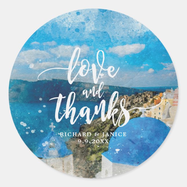 santorini greece love and thanks sticker wedding (Front)