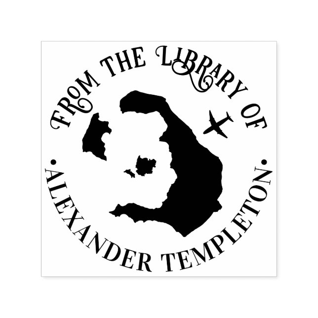 Santorini Greece Map Plane Round Library Book Name Self-inking Stamp (Design)