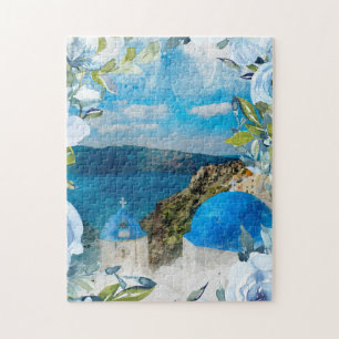 Santorini greece mediterranean sea watercolour jigsaw puzzle