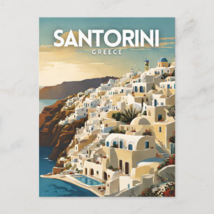 Santorini Greece Nostalgic Retro Travel Art Postcard