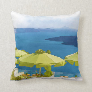 Santorini Greece Painting Throw Pillow