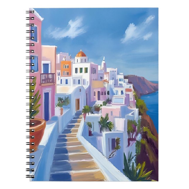 Santorini Greece Painting Watercolor Travel Notebook (Front)
