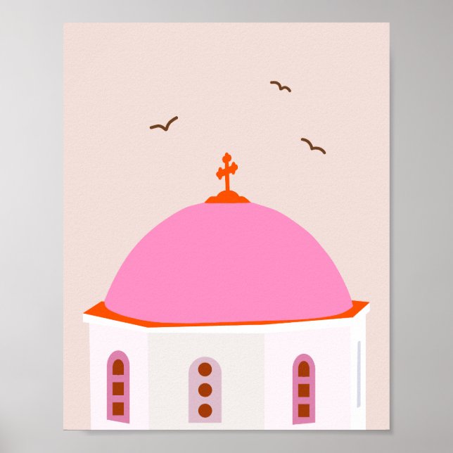 Santorini Greece Pink And Orange Poster (Front)