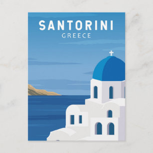 Santorini Greece Retro Vintage Postcard