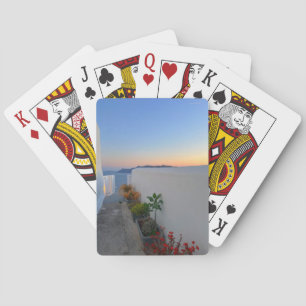 Santorini Greece Street Plants Sunset Playing Cards