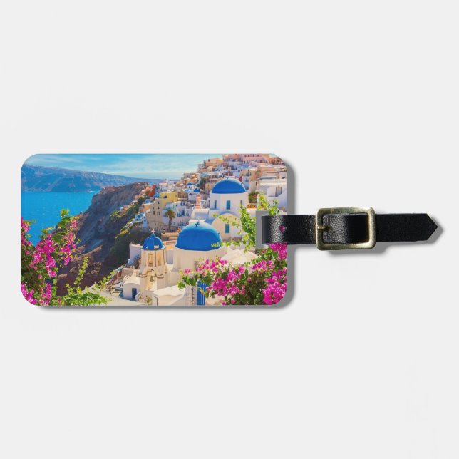 Santorini Greece stylized Luggage Tag (Front Horizontal)