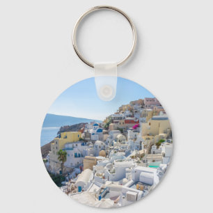 Santorini Greece - sunny-summer day in Santorini Keychain