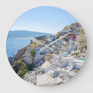 Santorini Greece -  sunny-summer day in Santorini Large Clock